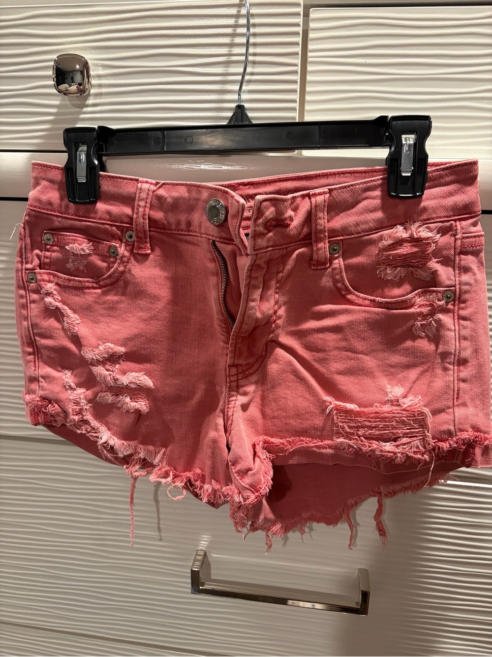 American Eagle Outfitters Coral Pink Distressed Denim Shorts